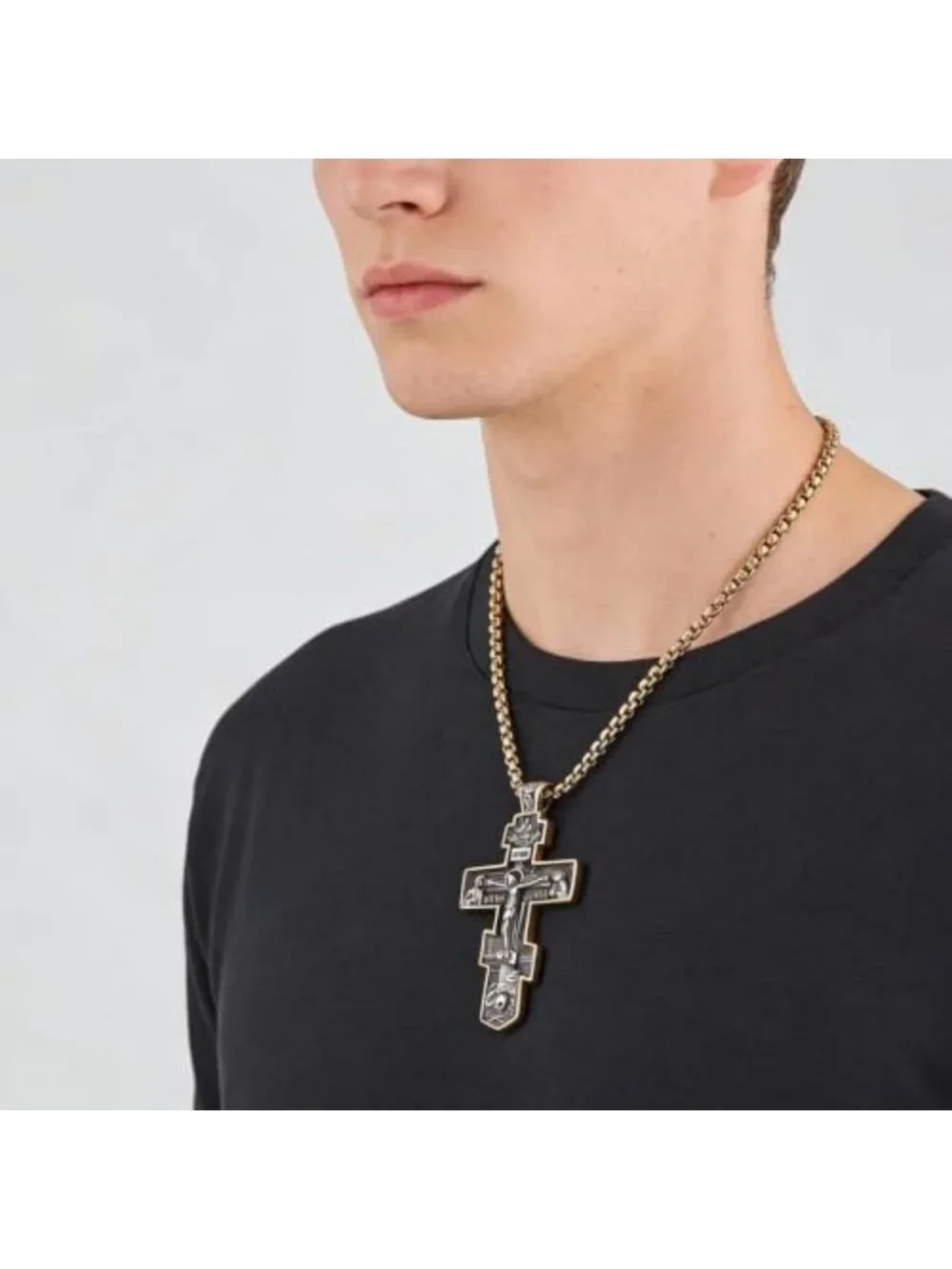 Men's Vintage Eastern Orthodox Cross Necklace, Double-Sided Jesus Pendant, 24